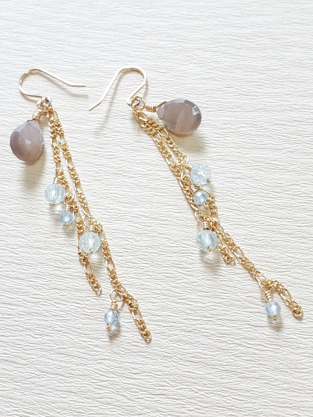 ムーンストーンとアクアマリンのピアス/イヤリング 送料無料