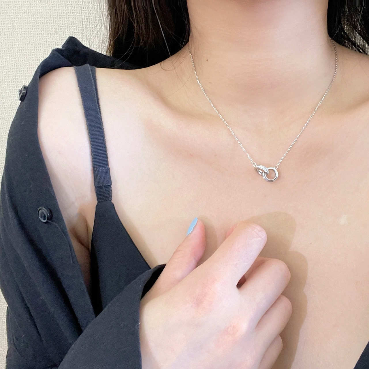 ダブルリング キラキラ チェーン インター ロッキング ネックレス - 5