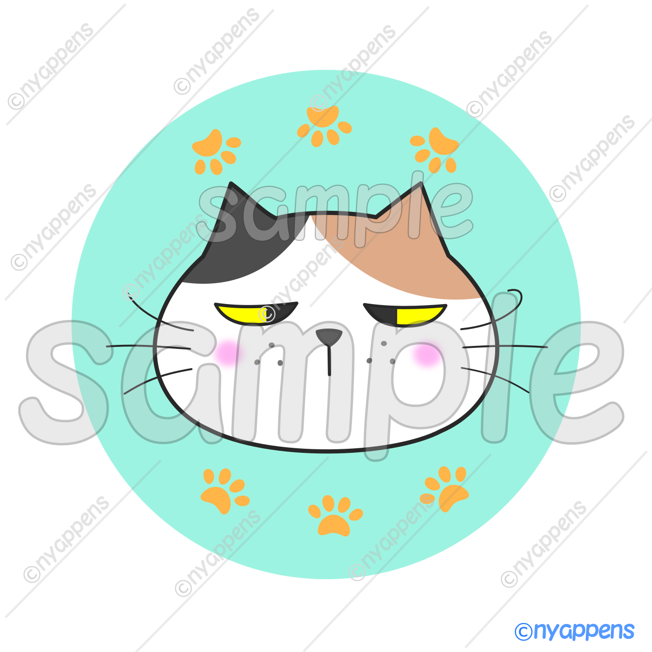 【商用利用OK】ヒゲまる猫イラスト(ミケ)シールやアイコン、素材に!