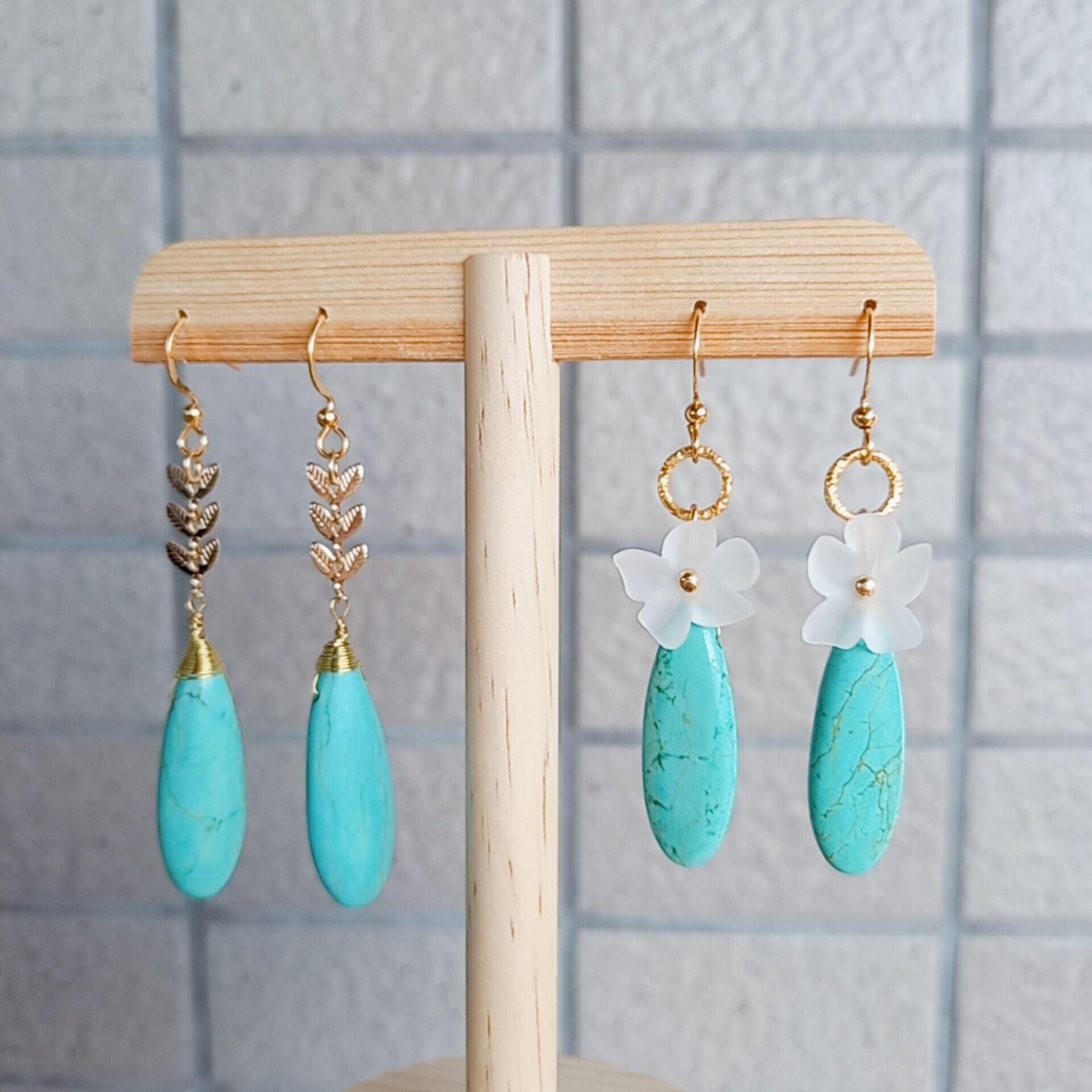 天然石ピアス ウイグル産ターコイズ ティアドロップ①② | yumecocolino