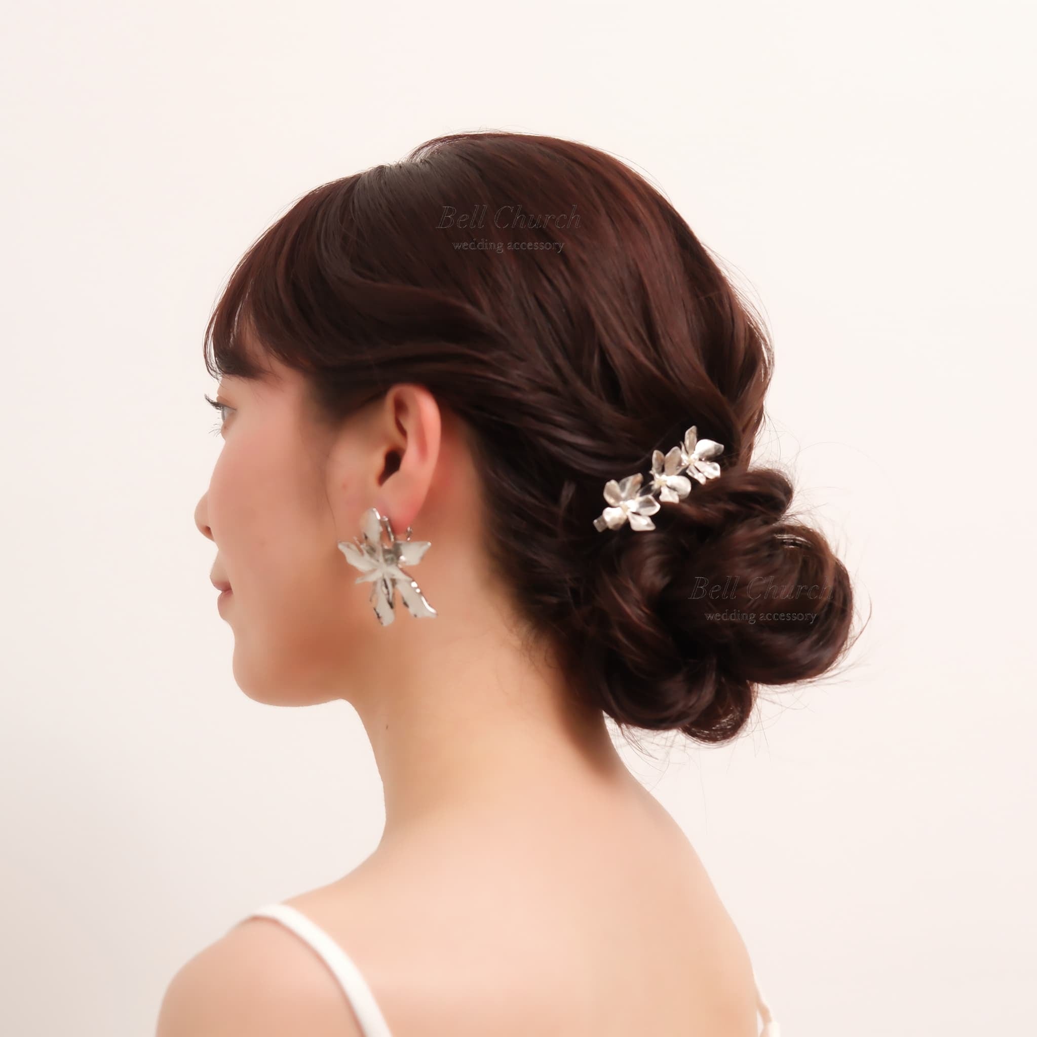 ブライダル ヘアクリップ パール フラワーお花 メタル ニュアンス