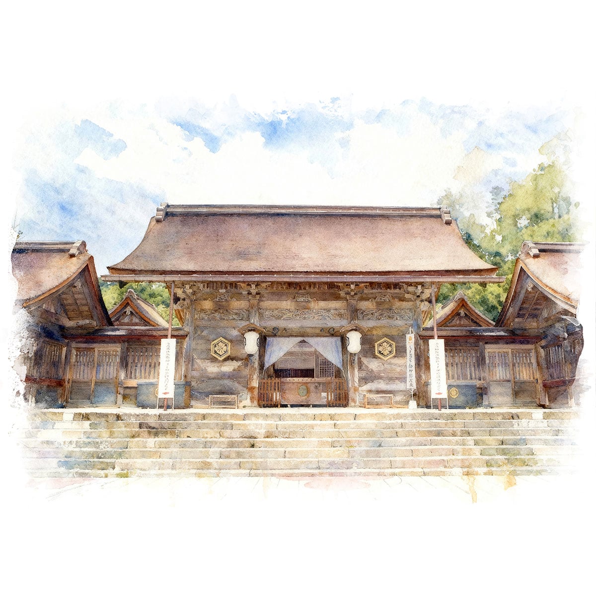 絵画(風景画) 日本 島根県 出雲大社八足門 インテリアアート額付き 水彩画・油絵調 WAT1294
