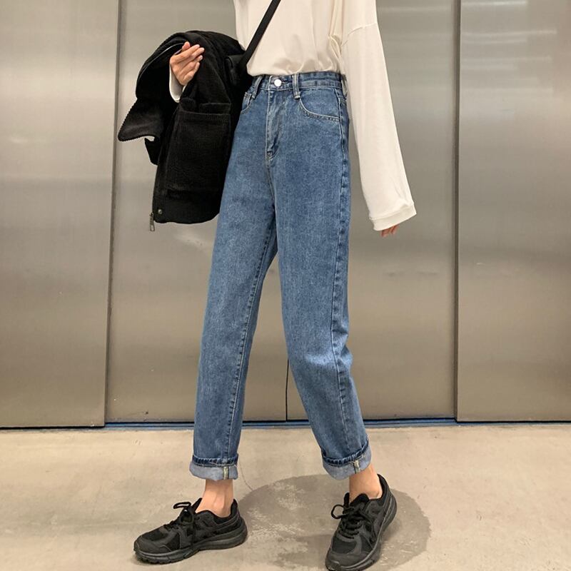 ジーンズウィメンズ2020新夏スリムで用途の広いストレートパンツルーズハイウエストワイドレッグパンツ学生9点パンツ 1号婦人12216109557