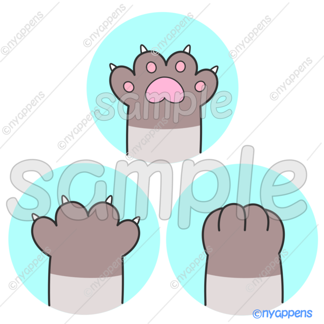 【商用利用OK】ほのぼのかわいい猫の手イラスト（にゃんパ／手茶）シールやアイコン、素材に！3種セット