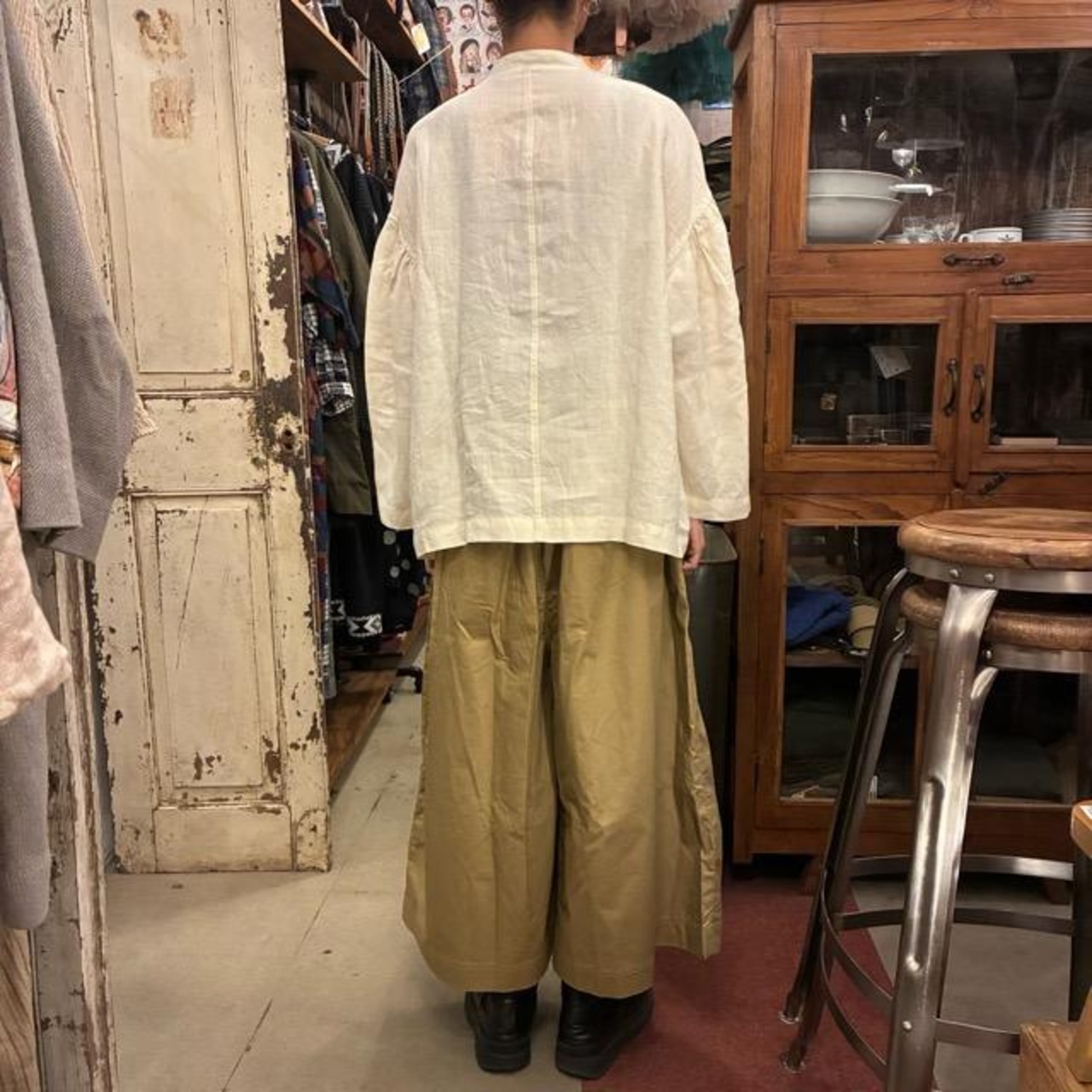UNIVERSAL TISSU Triple Washed Linen Cotton Blouse Jacket, Off-White, White, Linen, Long Sleeve, Made in Japan