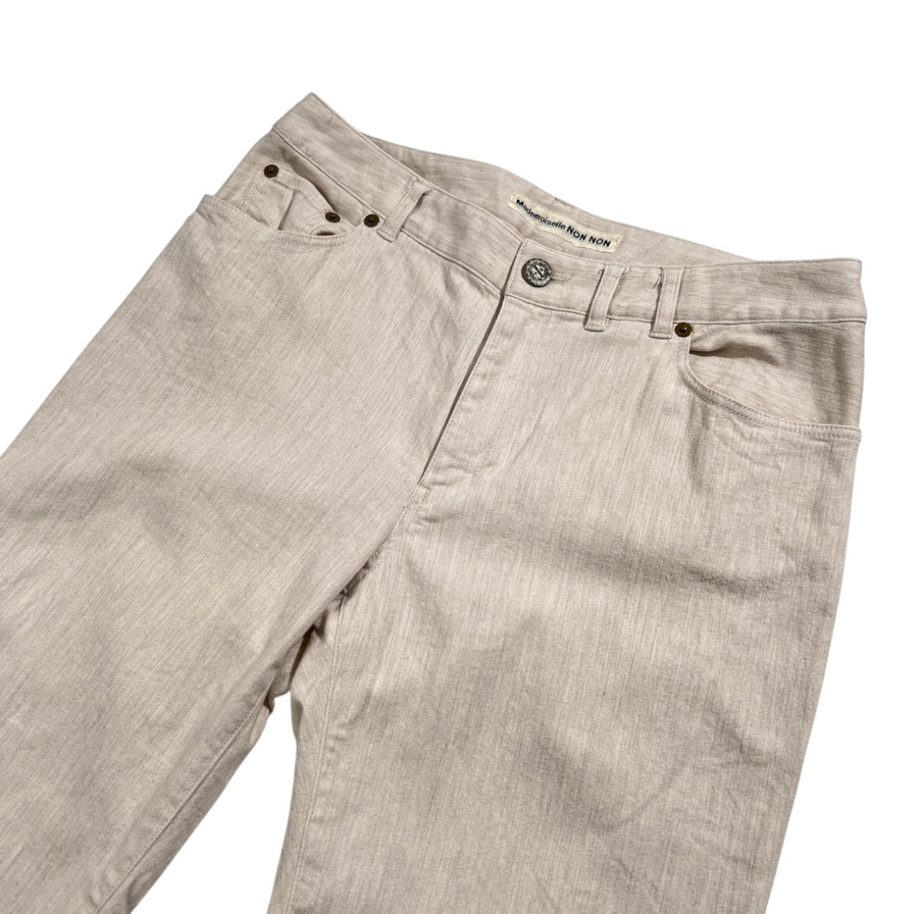 Mademoiselle NON NON マドモアゼルノンノン ストレッチ ホワイトデニム風 クロップド パンツ 38 M/ホワイトグレー系/レディース/パパス