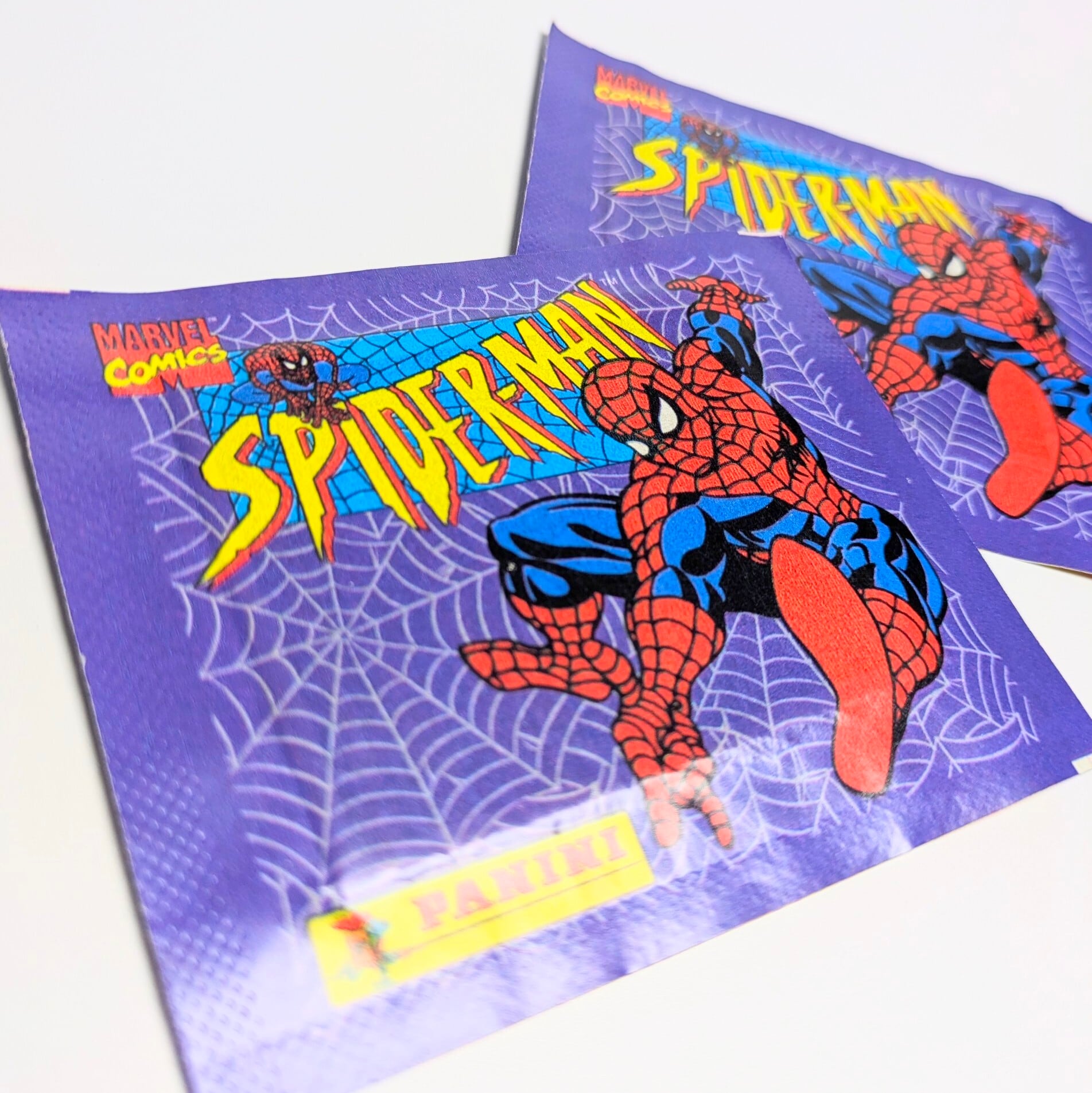 ☆送料無料!☆ VINTAGE 1995【 Spider-Man / スパイダーマン 】スパイダーマン クロモス アデシボス(Cromos Adhesivos)/ トレーディングステッカー 単品 (1個=4STICKER入)〚アメリカン雑貨 アメトイ〛