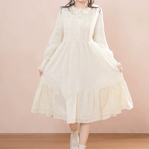 レーストリムハーフボタンシャツワンピ ・79341