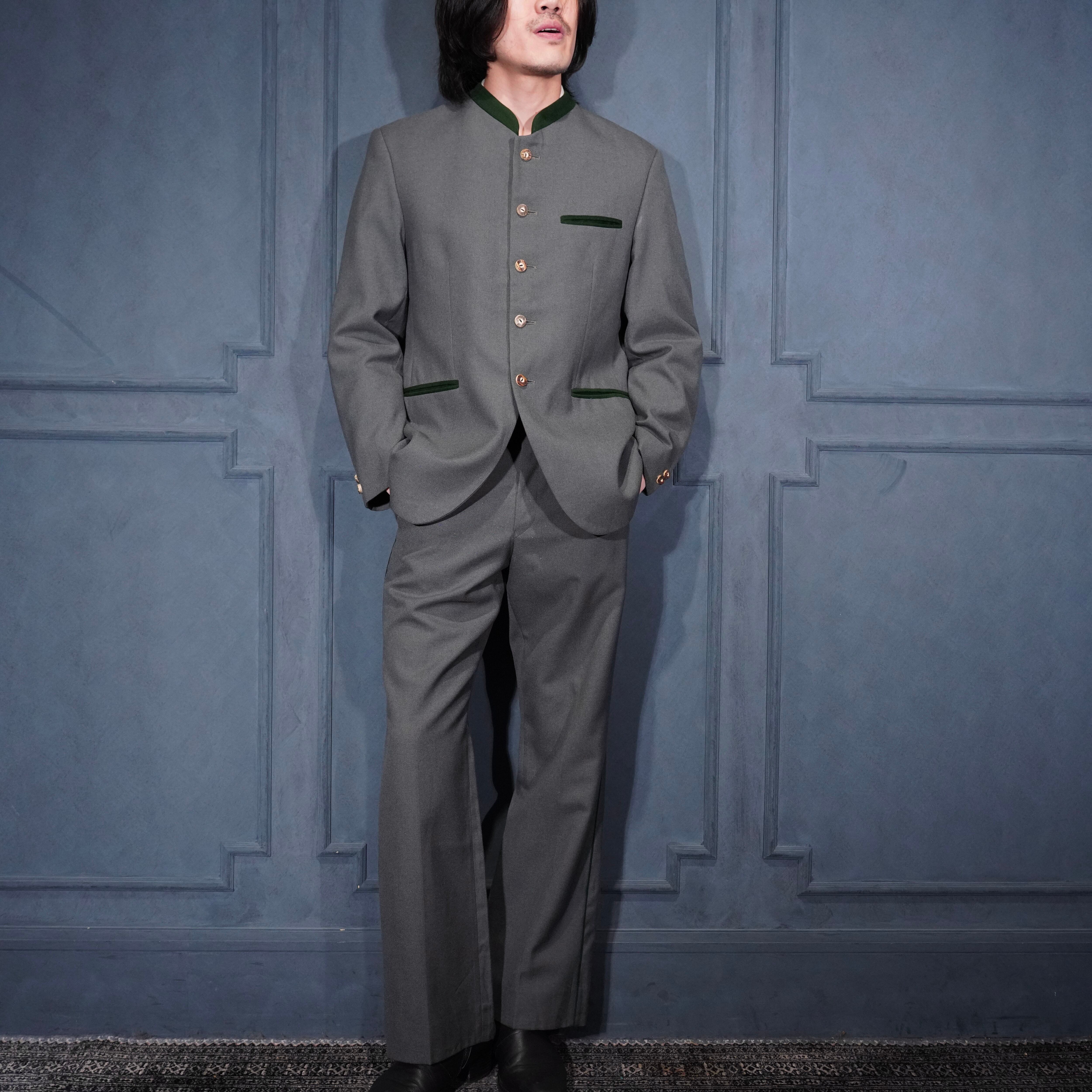 EU VINTAGE TREVIRA PIPING DESIGN WOOL TYROLEAN SET UP SUIT