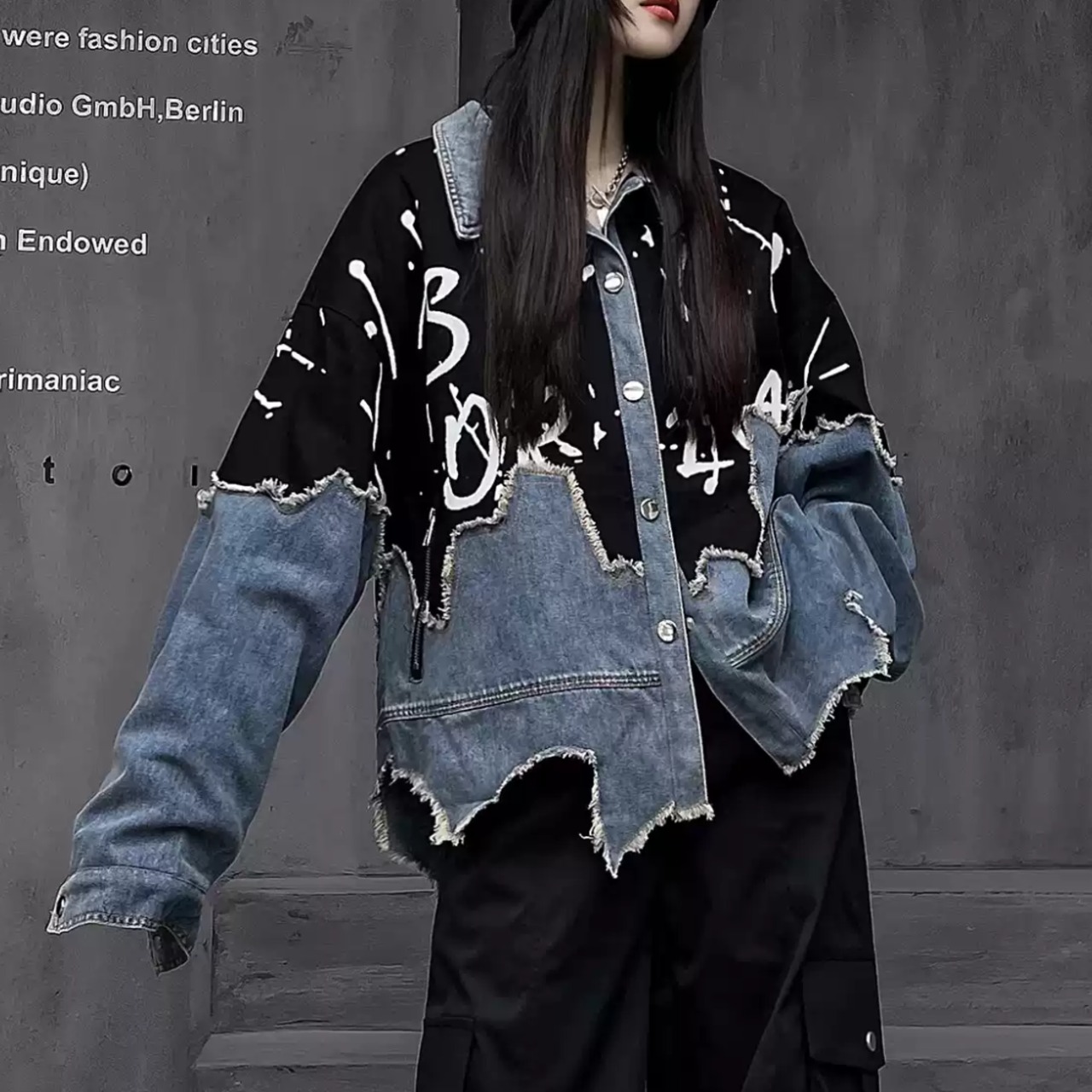 Patchwork Denim Baseball Jacket (ME496)