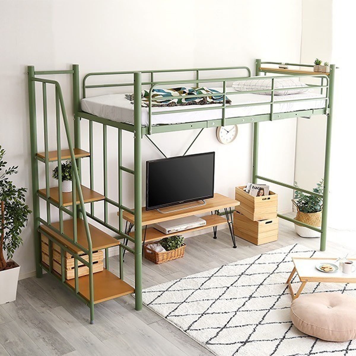 北欧インテリア 階段付き ロフトベッド システムベッド