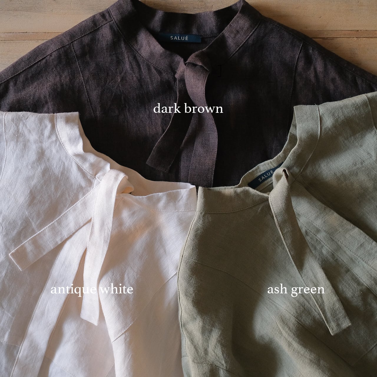 bow collar shirt／light weight linen〈antique white〉 | SALUÉ
