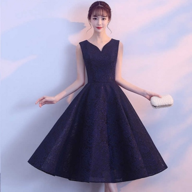 キーネック Aライン フレアワンピース ドレス シンプル 綺麗 おしゃれ 可愛い 上品 清楚 デート 結婚式 二次会 お呼ばれ 女子会 記念日 インスタ映え  2018年新作  演奏会