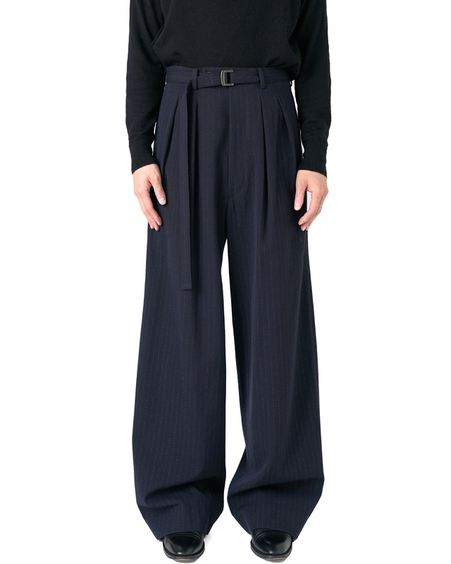 m's braque  "BELTED BAGGY PANTS〔NAVY STRIPE〕"