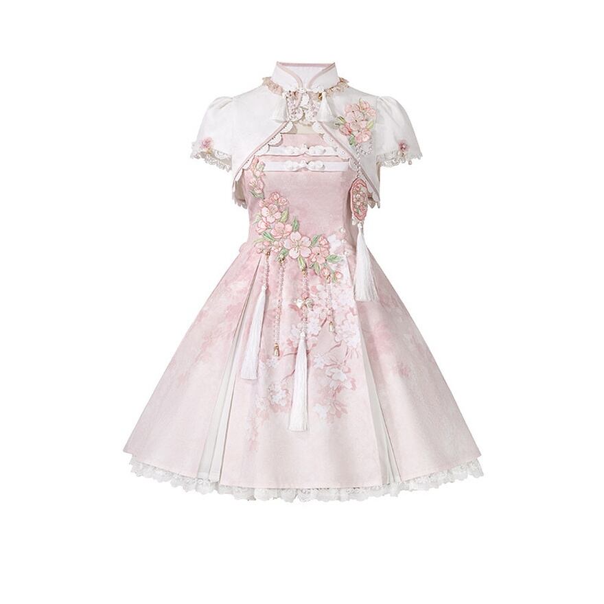 ロリータファッション 甘ロリ花柄キャミワンピ 半袖ボレロ付き