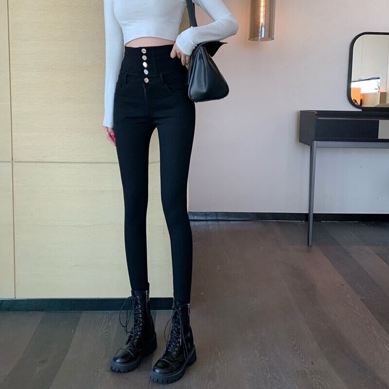 ブラックカジュアルパンツ オータムウェスト薄手 秋物 ガールズファッション6807095358