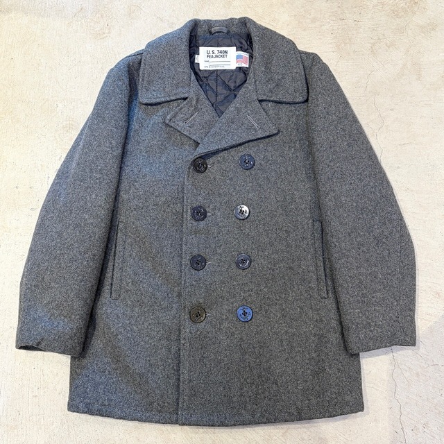 1990s Schott PEA COAT GRAY WOOL 10BUTTON