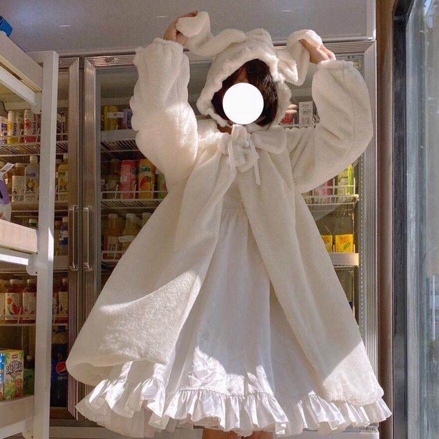 サブカル 服 地雷系 通販 系 ファッション ゆめかわファッション コート アウター ふわふわ うさぎ耳 フード付き ねこ耳 ふかふか 暖か 秋冬服 量産型 ガーリー