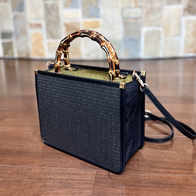 天然木 × 黒和紙畳 Bamboo 2WAY Bag｜Deep Green