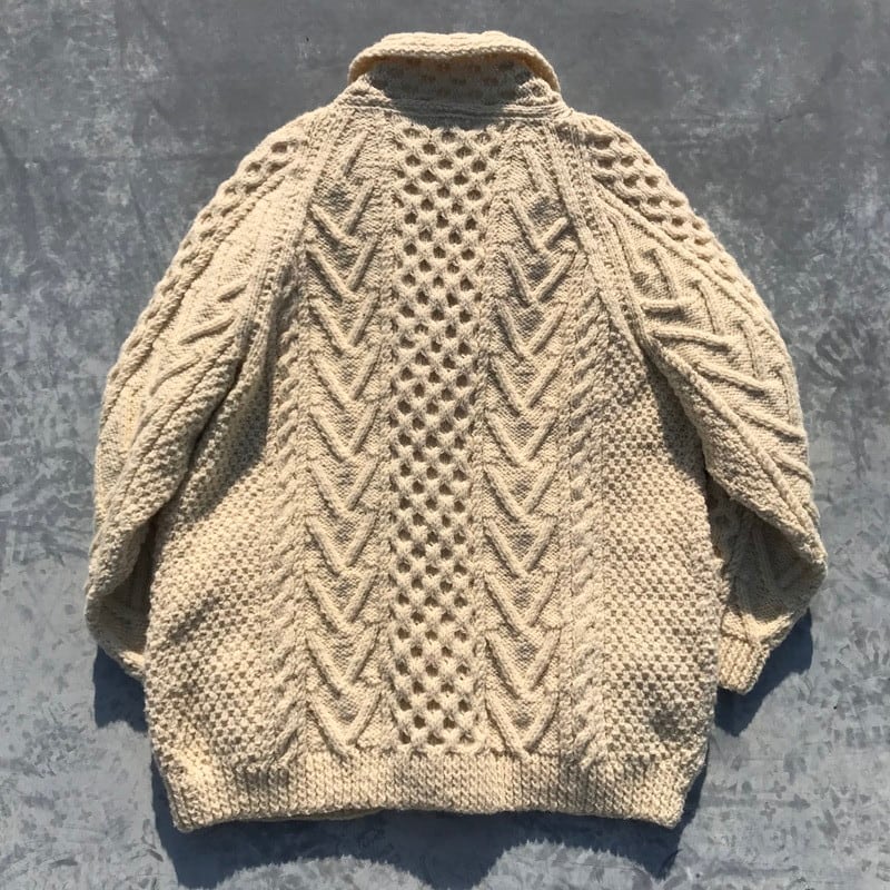 's 's アランニットカーディガン HAND KNIT フィッシャーマン 生成