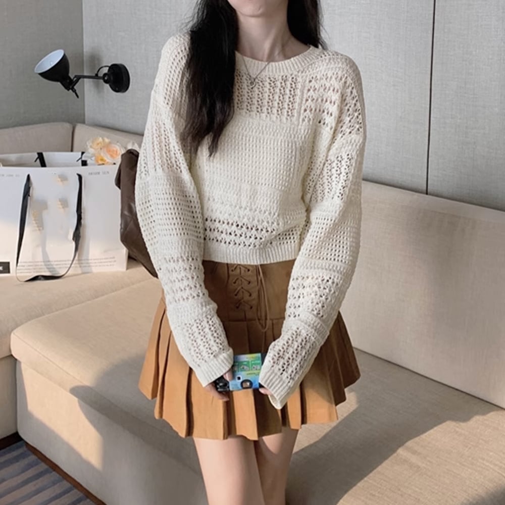 韓国ファッション 可愛い メッシュ編みニット プルオーバー セクシー