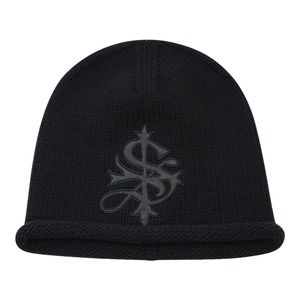 【SUPPLIER】Faux Leather Patch Cross Beanie