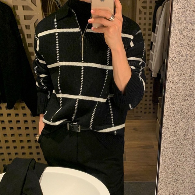 Lapel Check Retro Sweater(MT1300)