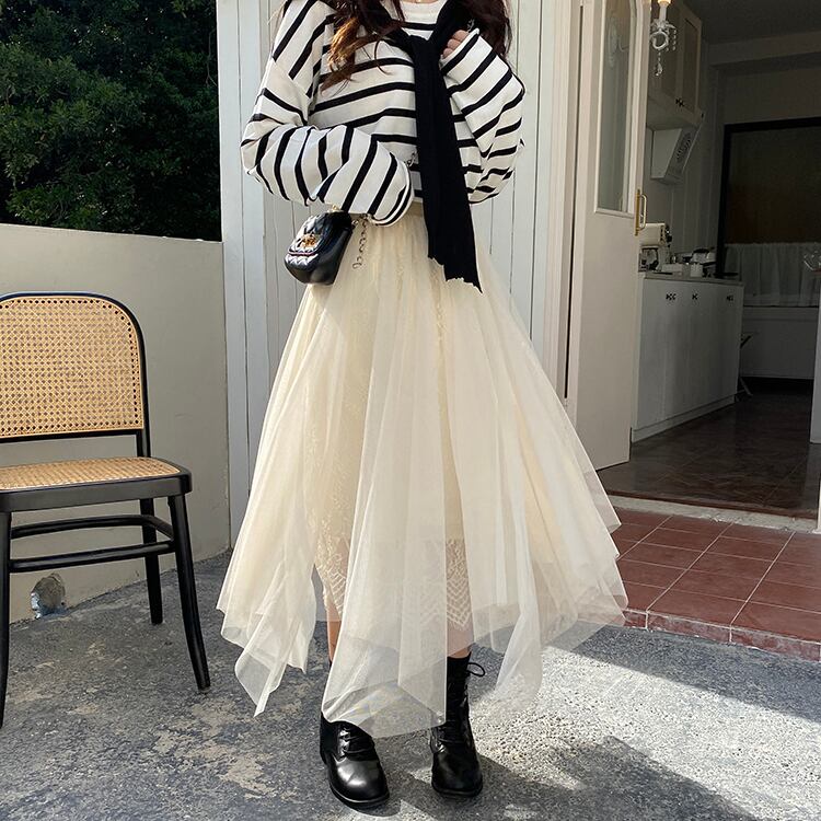 メッシュスカート オータムウィンターハイウェストウェストルーズ 秋物 冬物 YY-ファッション82791112643