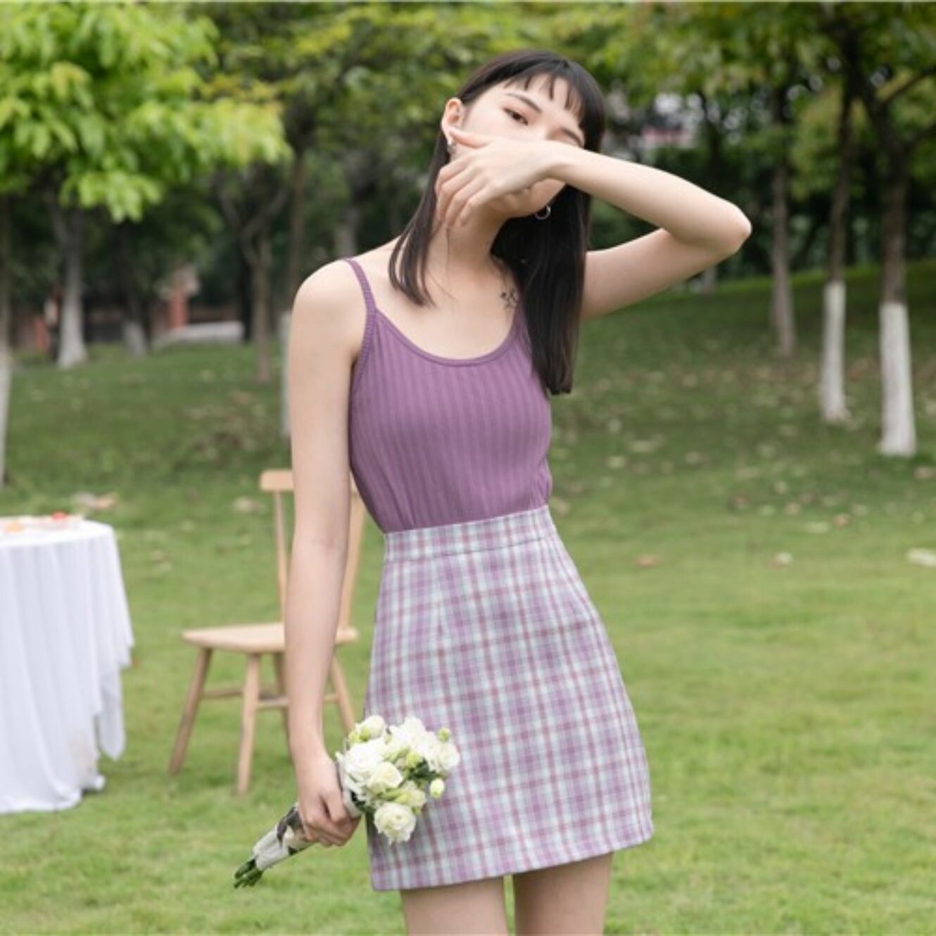 韓国ファッション♡ パープルミニスカート