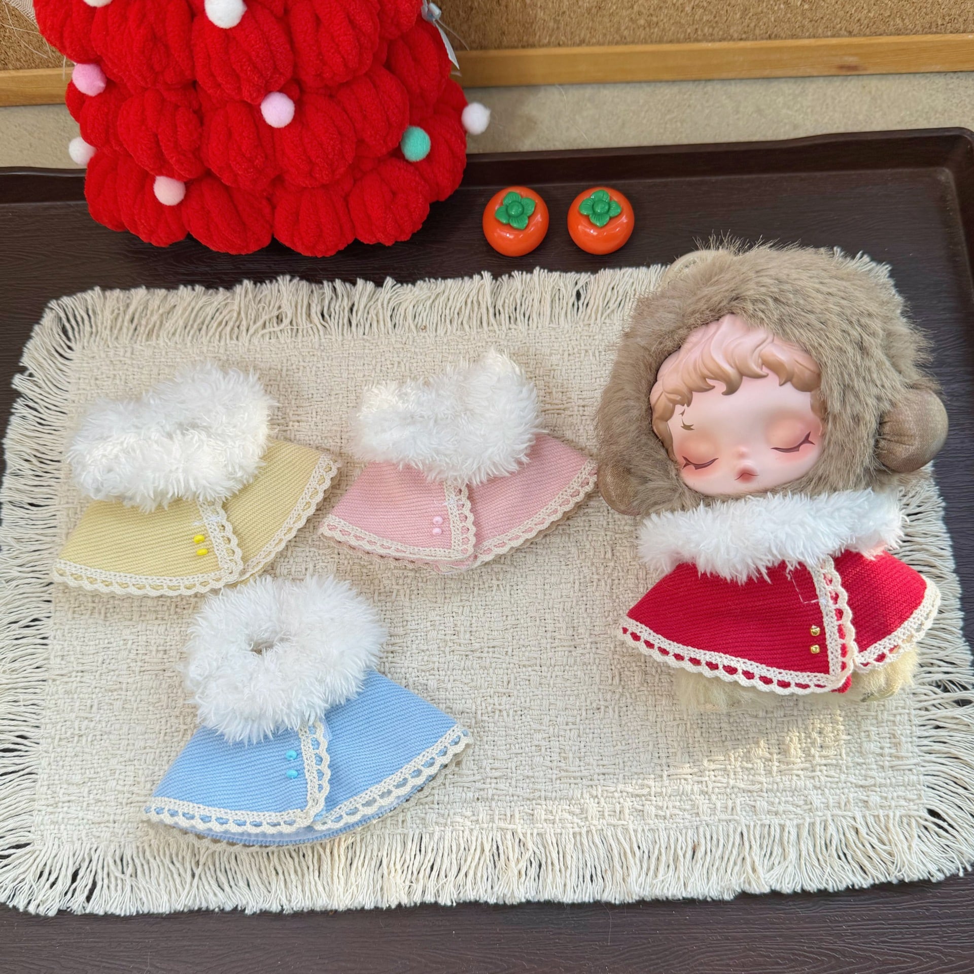 SKULLPANDA用 ケープ+ふわふわ襟 ショール ぬいぐるみ 秋冬 着せ替え
