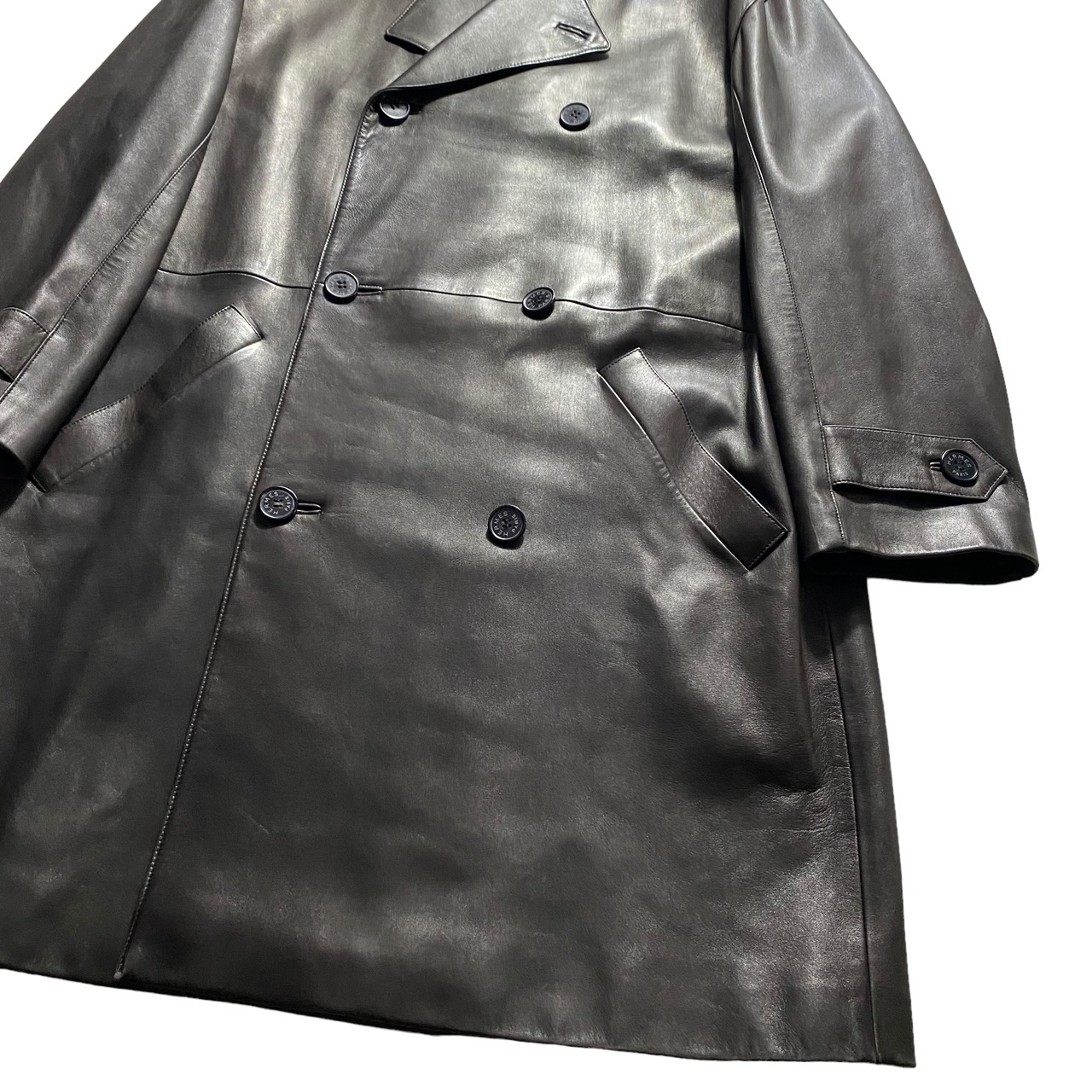 HERMES dark brown leather double coat