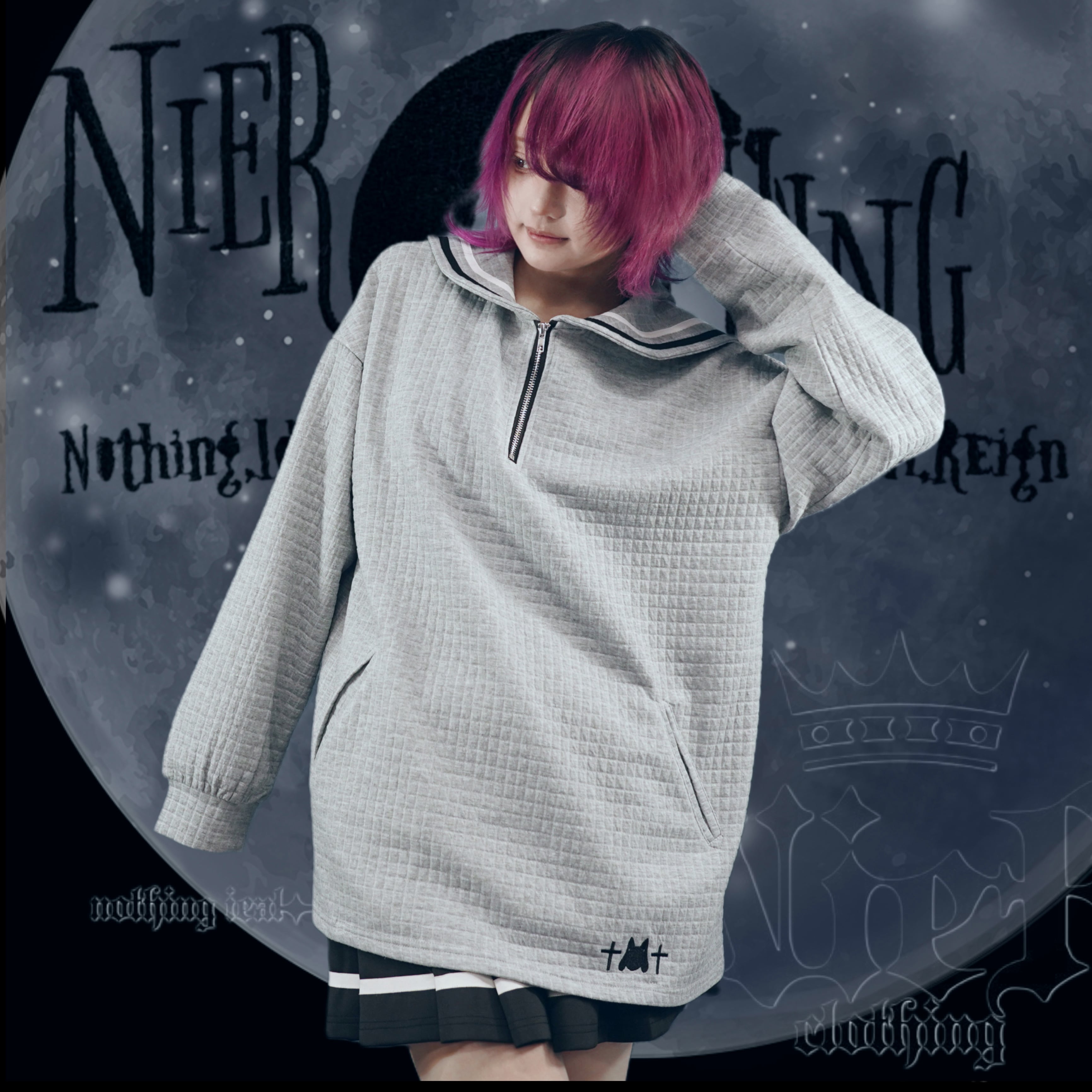 UNISEXセーラー襟ハーフZIPワッフルトップス【GRAY】 | NIER CLOTHING