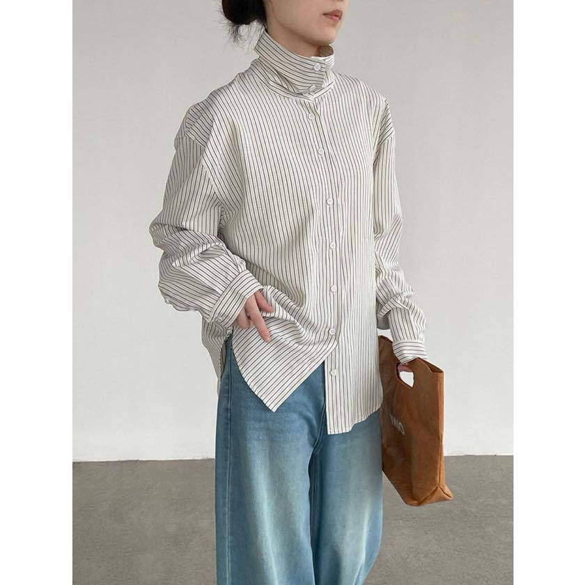 stand collar striped shirt