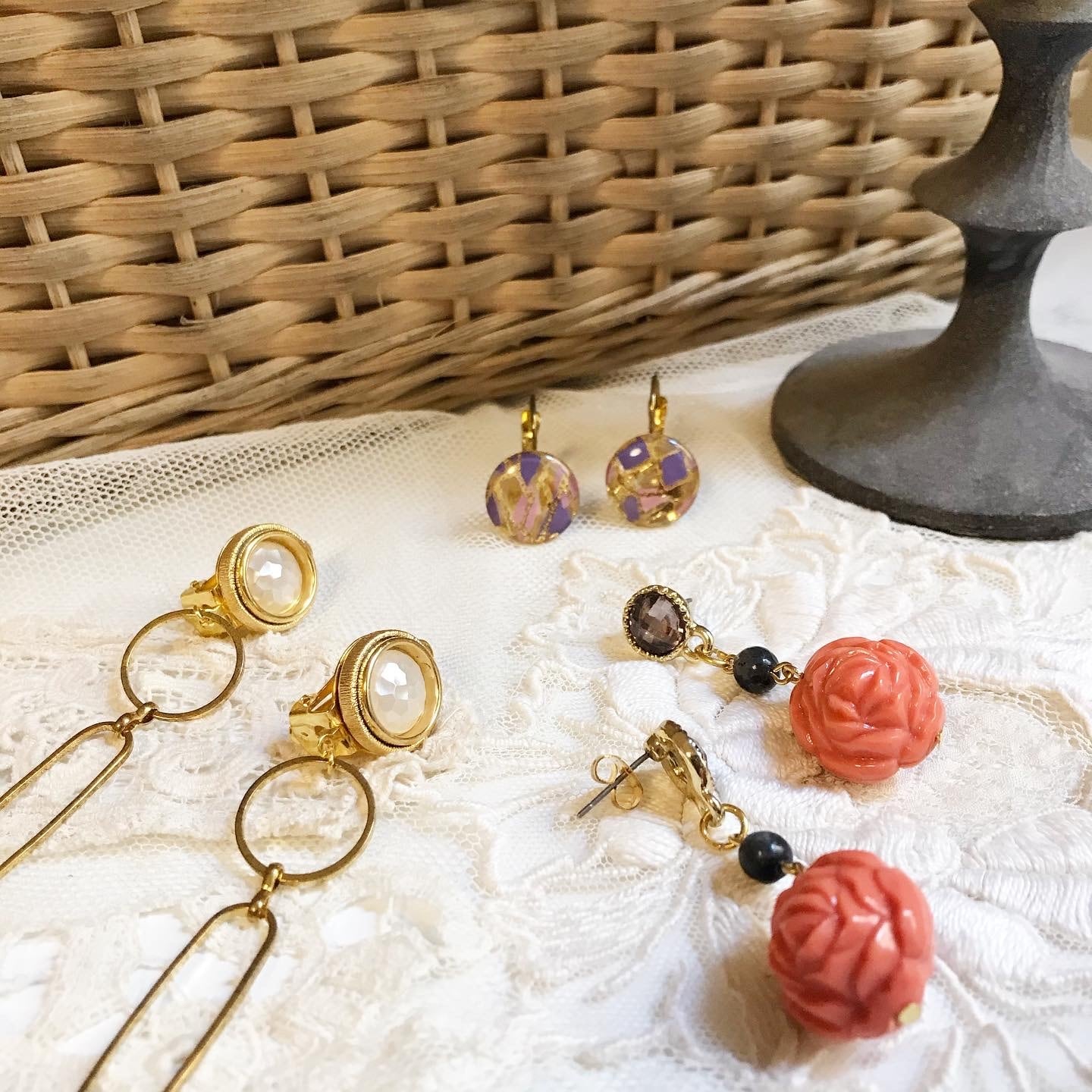 ゴールドヴィンテージボタンイヤリング | bRigitte: (ブリジットパリ)