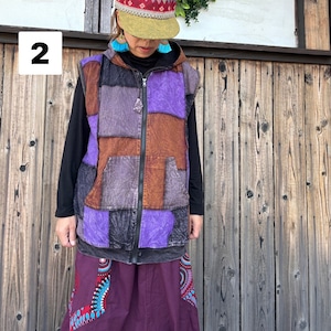 フリース付きパッチワークベスト