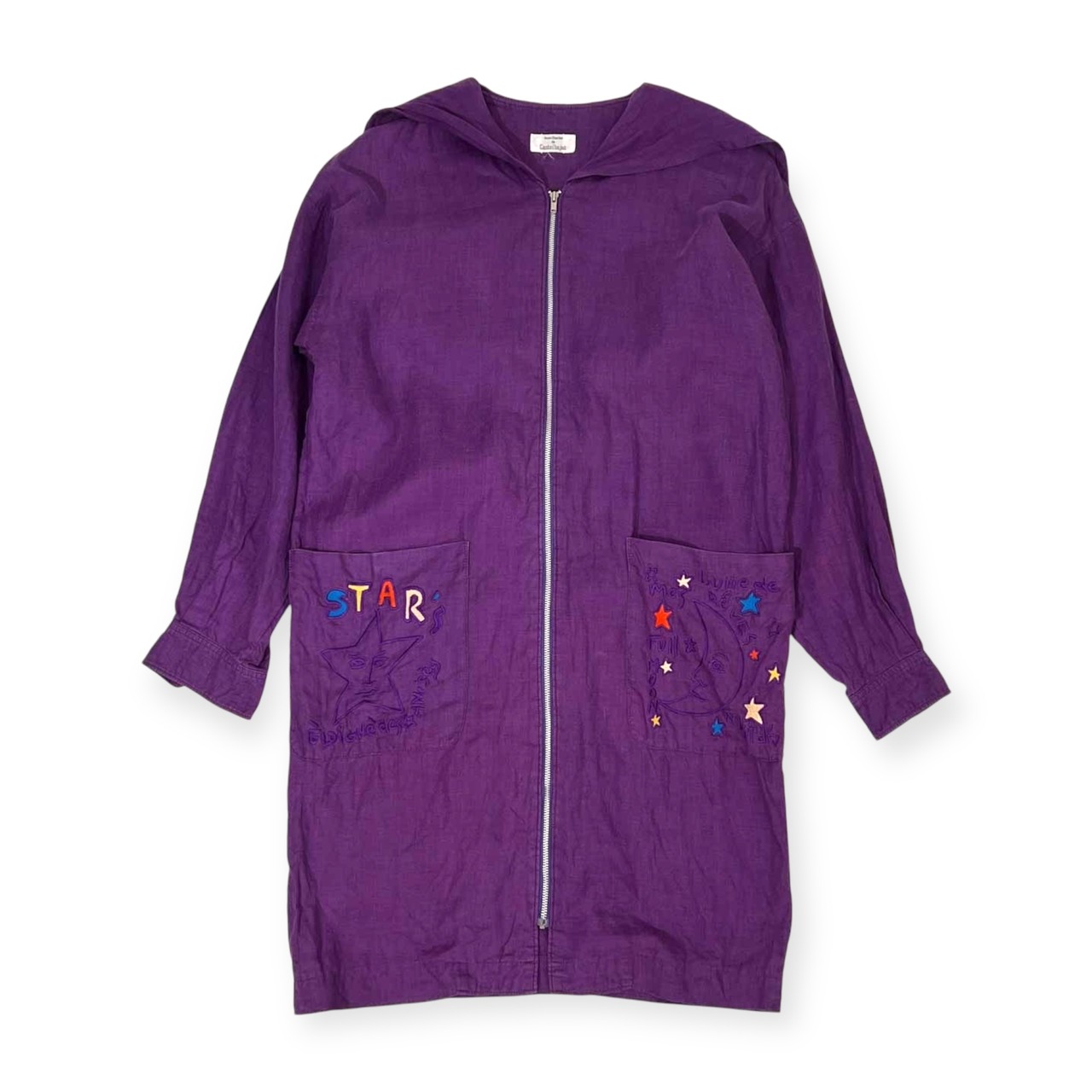 Castelbajac カステルバジャック 刺繍入り セーラーカラー ジップ リネン ロングジャケット コート 羽織り /パープル