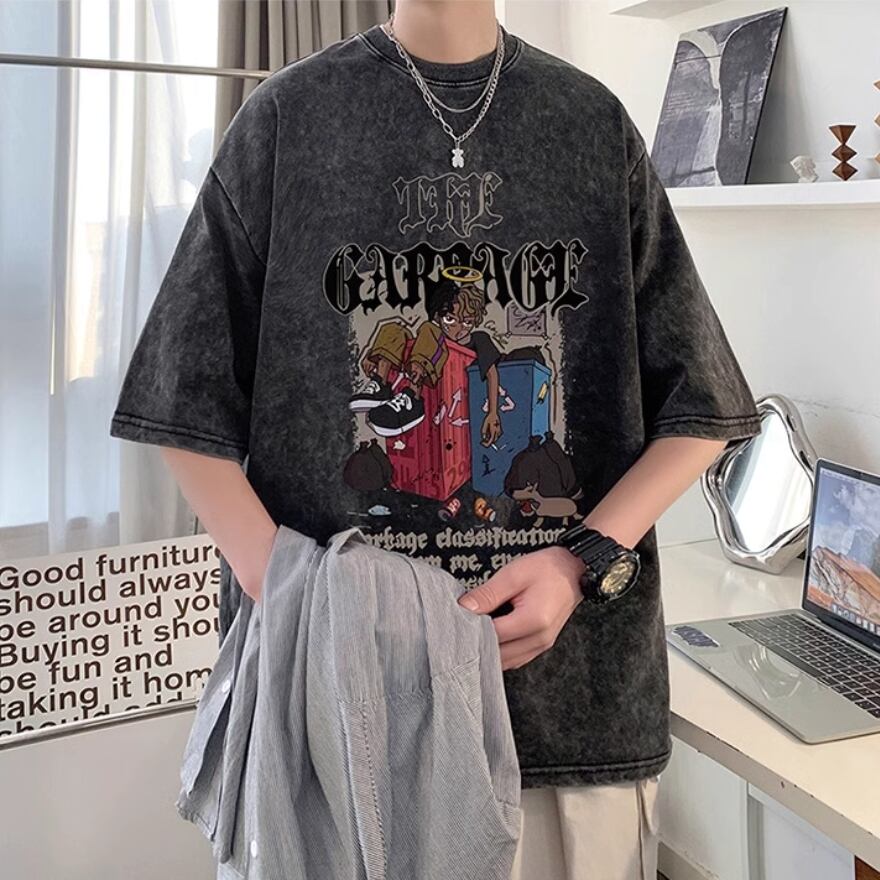 サブカル 服 地雷系 通販 メンズ 半袖 Tシャツ プリント柄 ウォッシュ