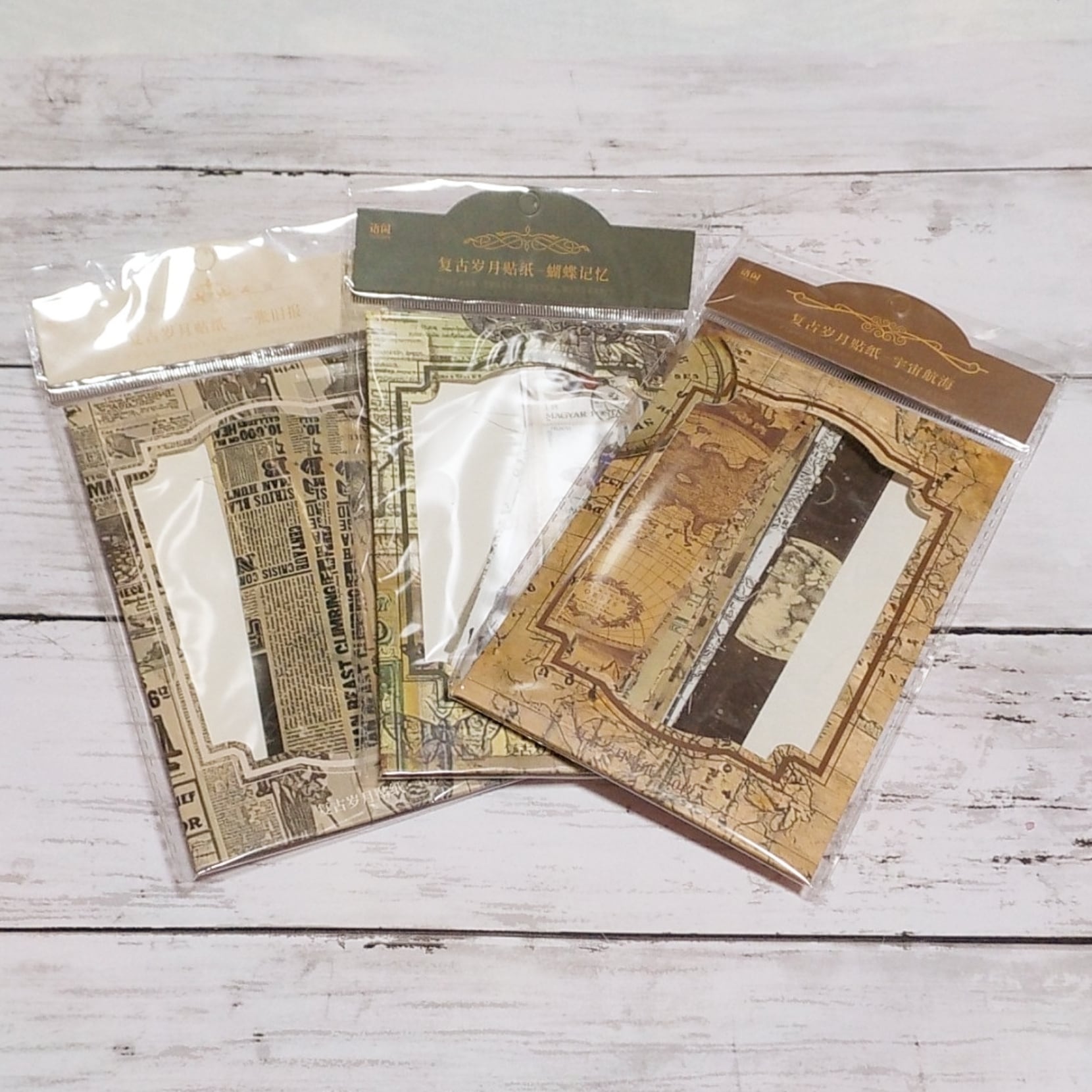 ビンテージ系シール 古い年代のシール 3種類 40枚 海外製 短冊型の