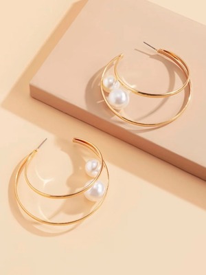 Gold double earrings with pearls《 即日発送 》