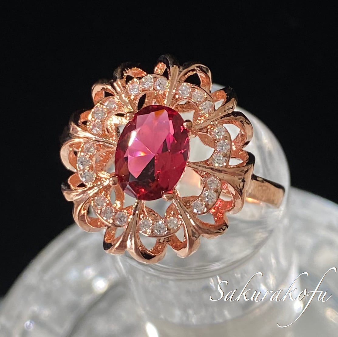D032 ピンクトルマリン フラワーデザイン レディース 指輪