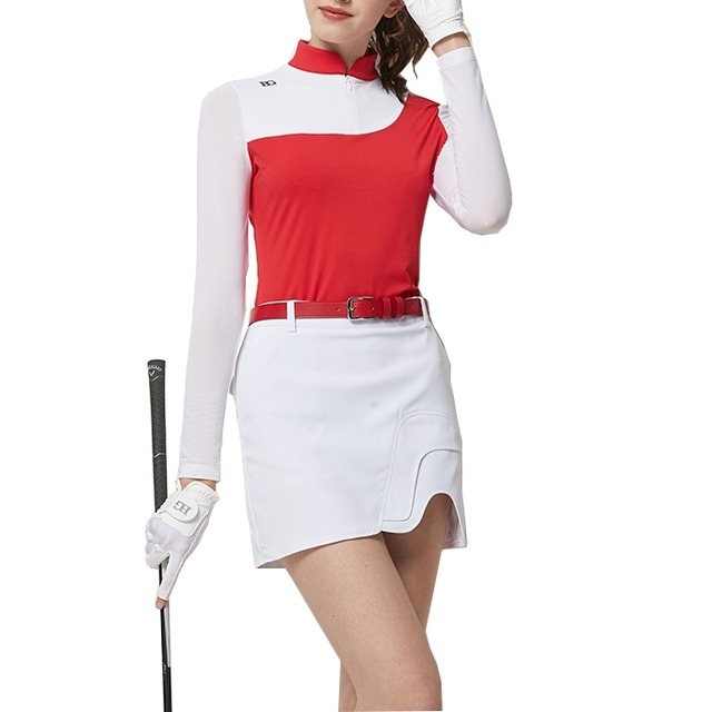 ハイネック　長袖トップス　日焼け防止　スポーティー　ミニ丈スカート　セットアップ