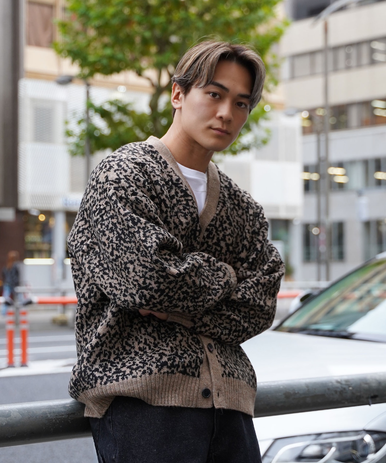 【#Re:room】LEOPARD JACQUARD BIG CARDIGAN［REK133］