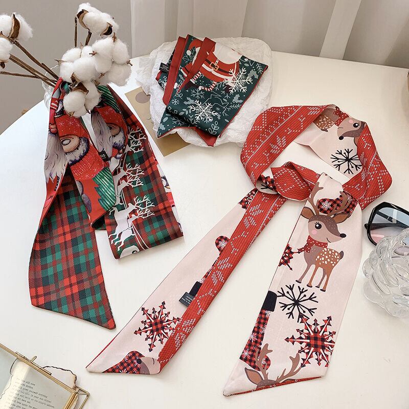 スカーフ オータムウィンターロングヘアバンド 秋物 冬物 ヘアアクセサリー シルク ブラック・アイド・ピーズ53761811614