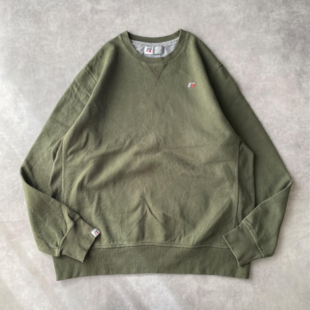 ラッセルアスレチック スウェット 古着 刺繍 無地 XL カーキ 緑 12609
