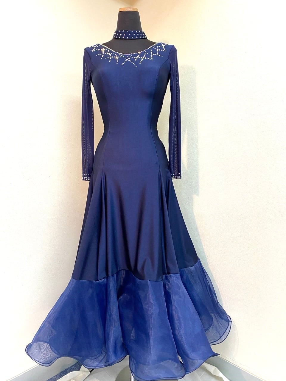 社交ダンスワンピース準正装パーティワンピースミニデモレッスン用紺