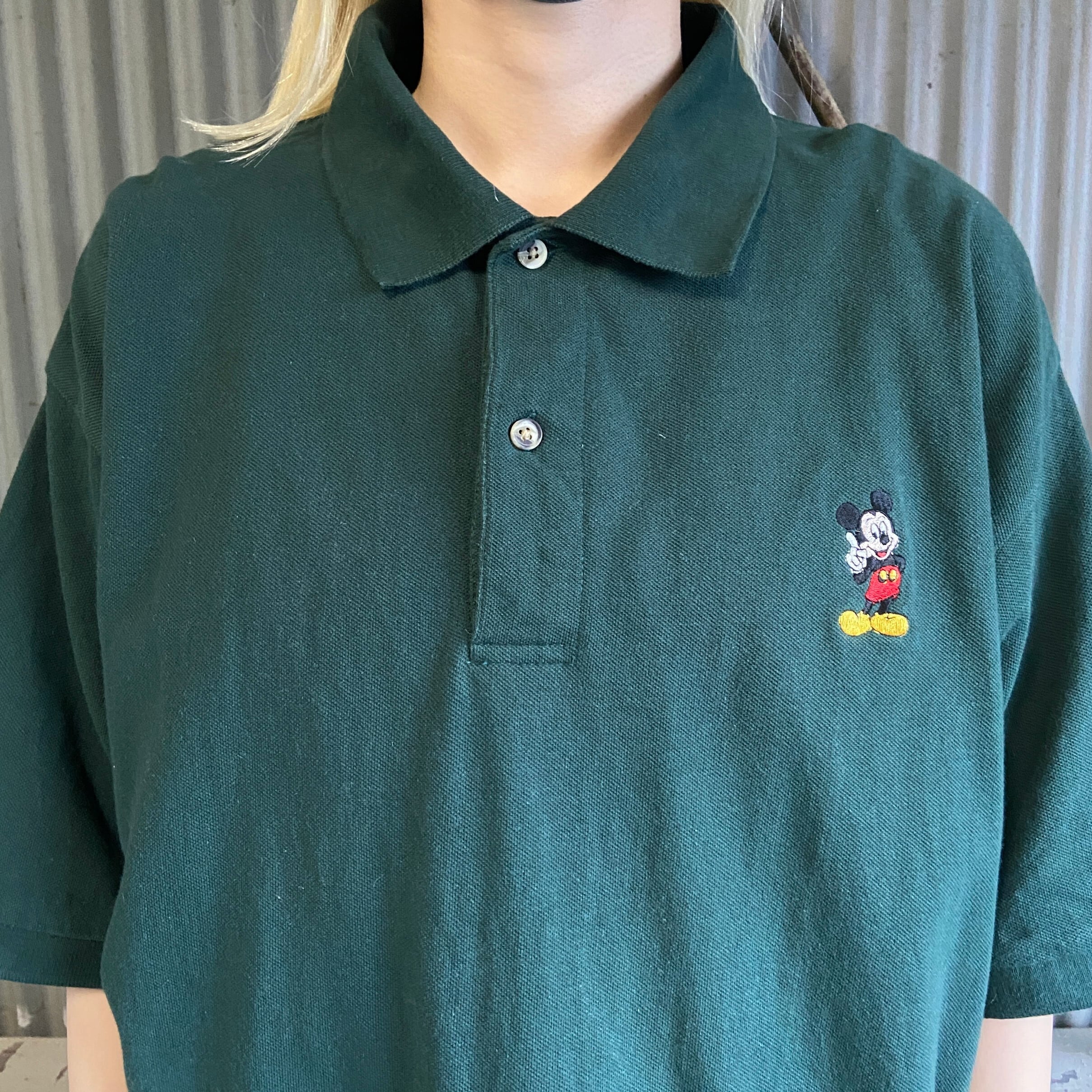 00年代 ビッグサイズ Walt Disney World ディズニー ミッキーマウス ポロシャツ メンズL 古着 00s ヴィンテージ ビンテージ  キャラクター ワンポイント刺繍 グリーン 緑 鹿の子【ポロシャツ】 | cave 古着屋【公式】古着通販サイト powered by BASE