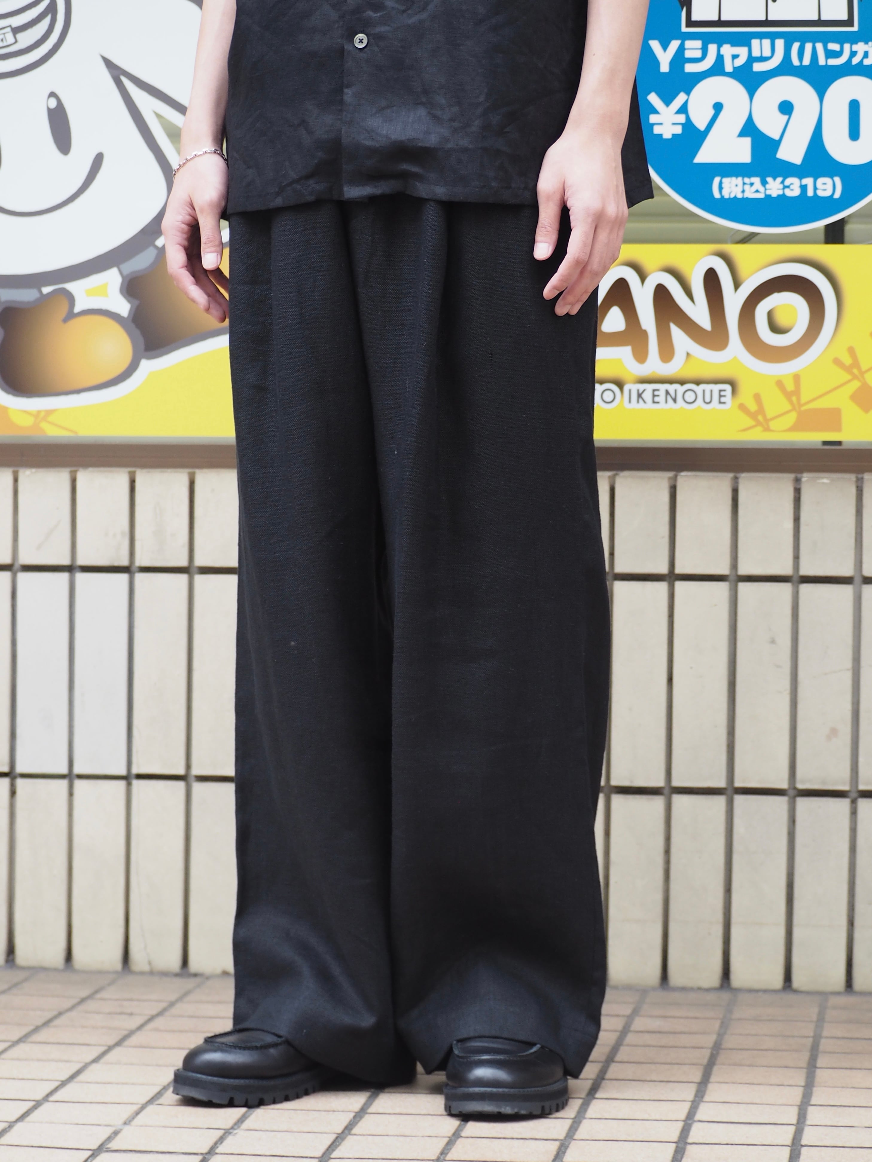 LAST1】superNova. Wide easy pants - Linen /Black | novastore