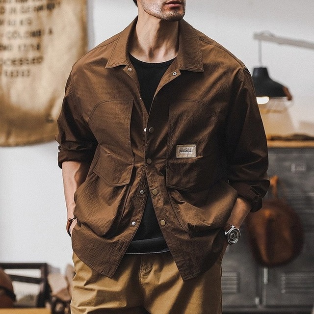 Button-Down Patch Pocket Work Shirt Long Sleeve ◇H0760