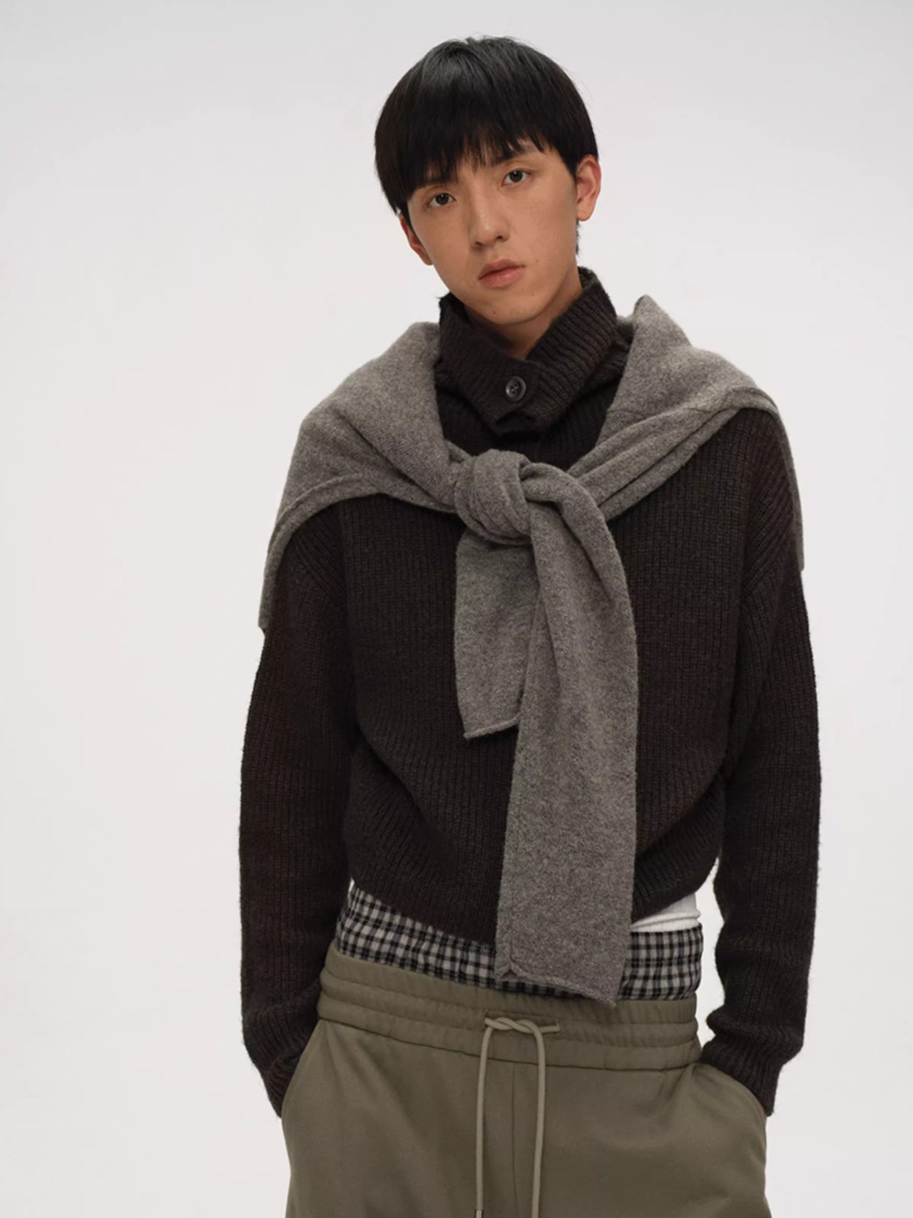 BALIANG Cropped Turtleneck Knit Cardigan