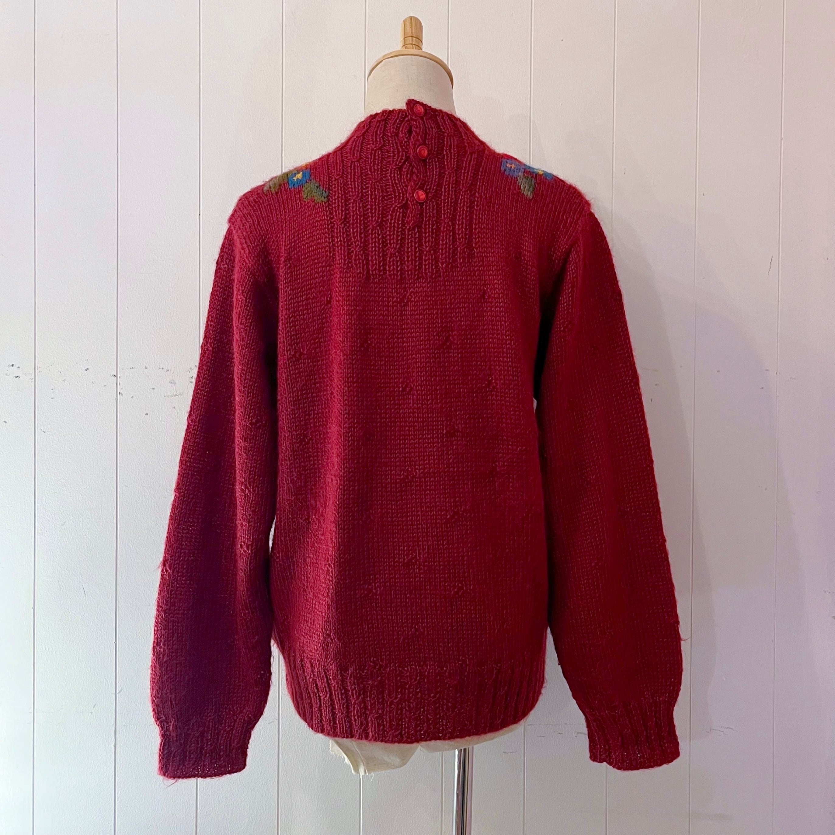 colorful flower bordeaux knit sweater